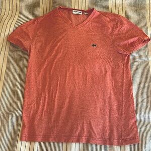 Men’s Lacoste Regular Fit 100% Cotton V Neck Peach colored t-shirt - Medium